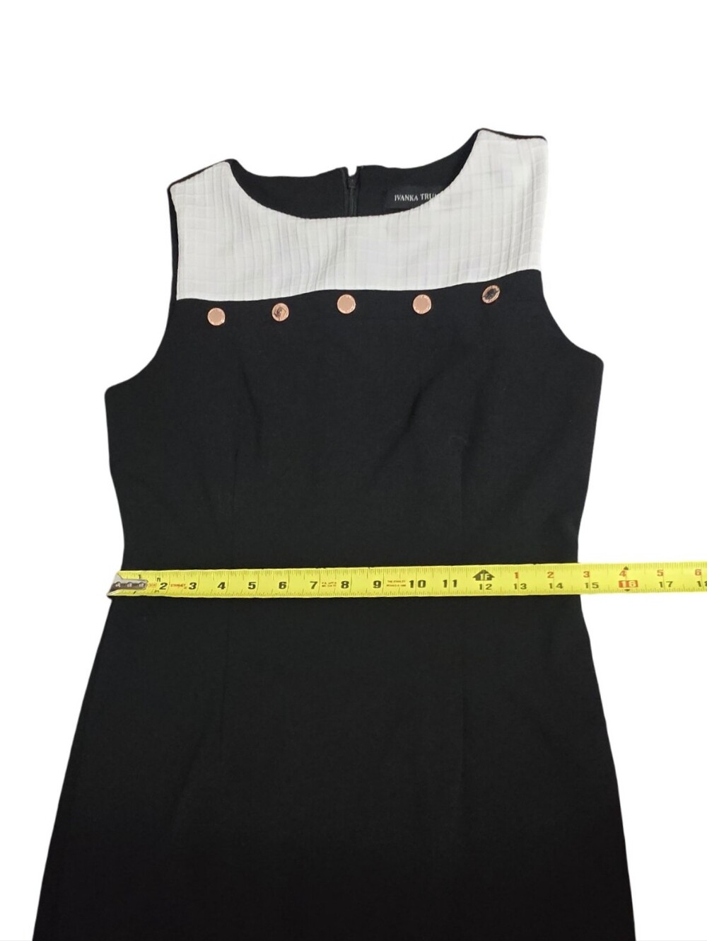 Ivanka Trump Black Cream Button-Trim Sheath Office Mini Dress Sleevless Cocktail - Picture 5 of 7